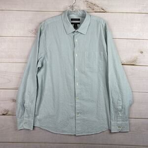 Banana Republic Shirt Mens XL Green Check Seersucker Untucked Slim Fit Organic
